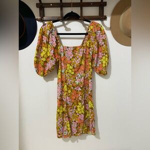 Billabong Paradise mini beach summer dress in retro floral print size Medium